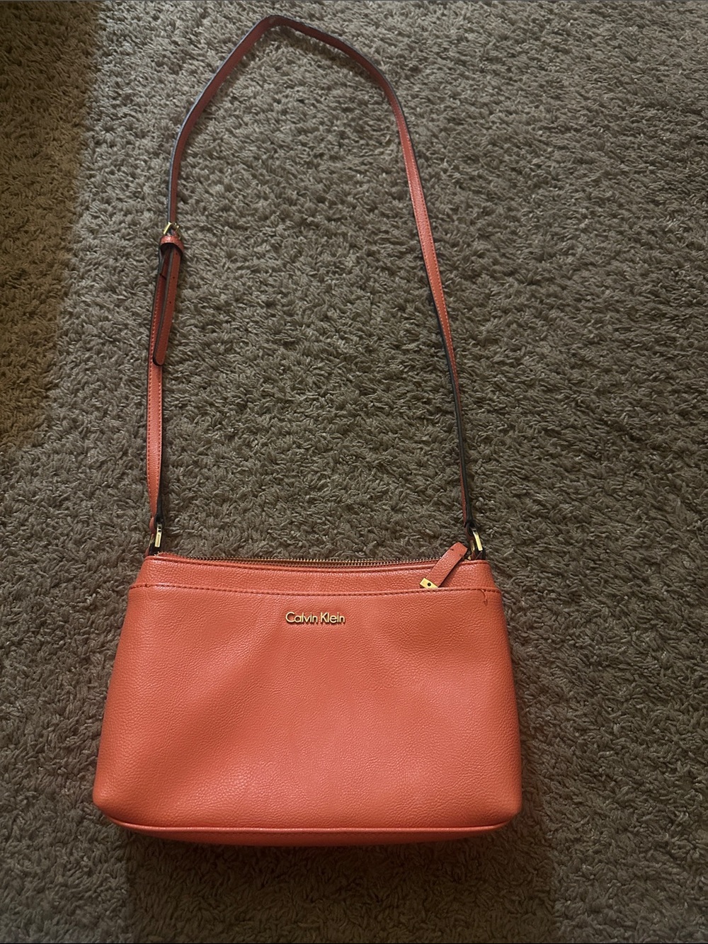Calvin Klein Coral-Orange Pebbled Crossbody Bag